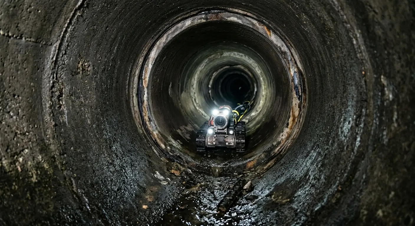 Robotic sewer camera inspecting pipe interior for Sewer Line Repair in Lamar